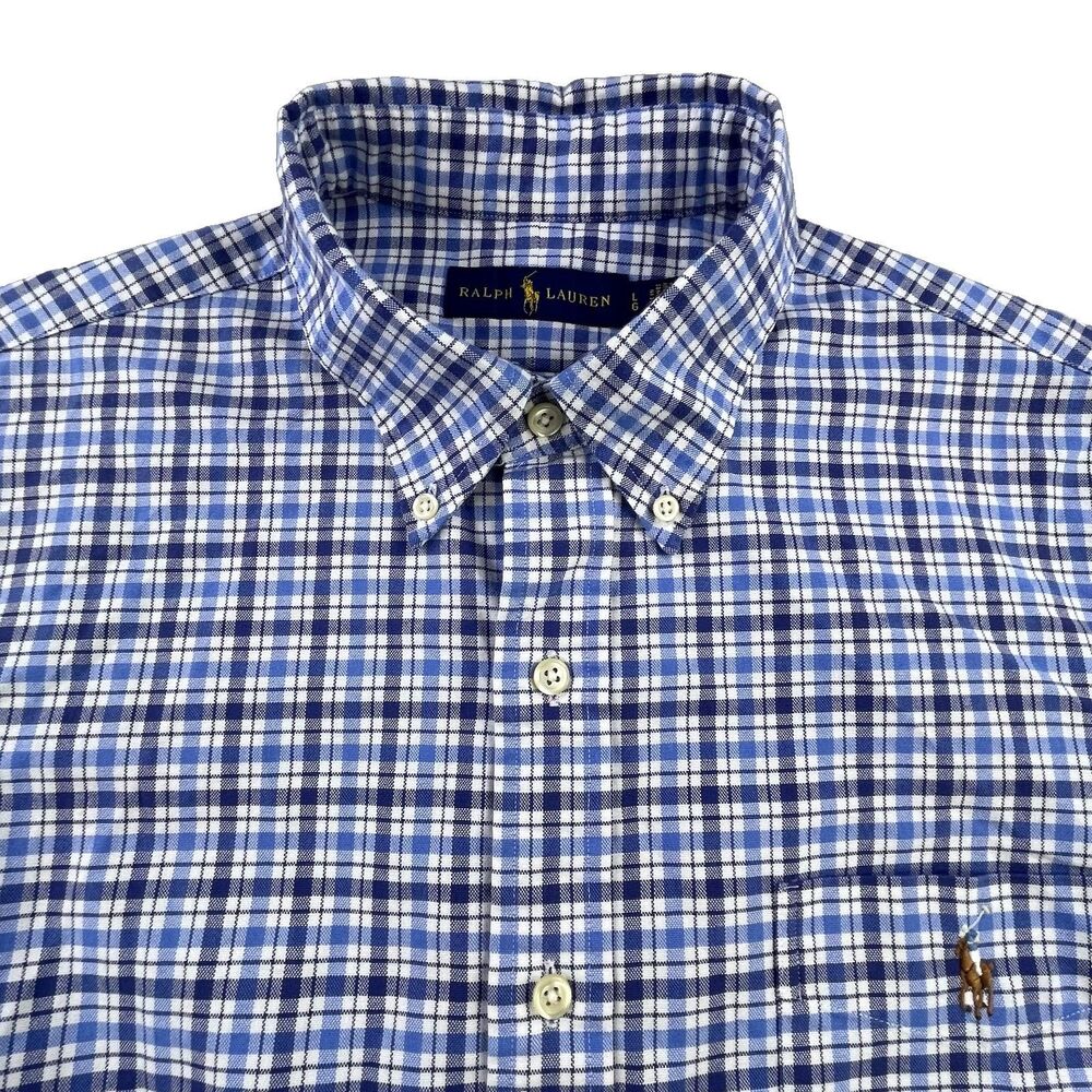Polo Ralph Lauren Shirt Mens Large Blue Plaid Flesh Pony Oxford Button Down OCBD